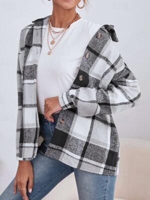 Casual Regular Plaid Turndown Long Sleeve Jacket - Image 17