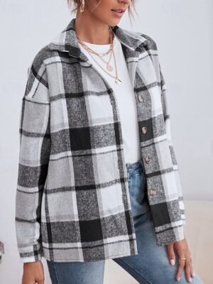 Casual Regular Plaid Turndown Long Sleeve Jacket - Image 18