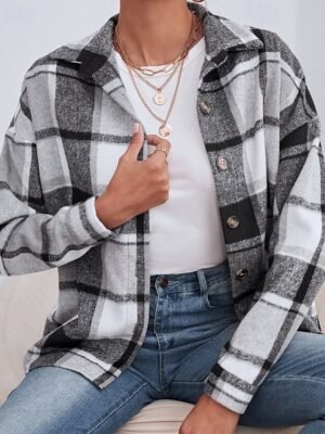 Casual Regular Plaid Turndown Long Sleeve Jacket - Image 19