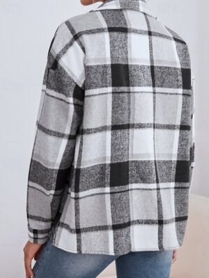 Casual Regular Plaid Turndown Long Sleeve Jacket - Image 20