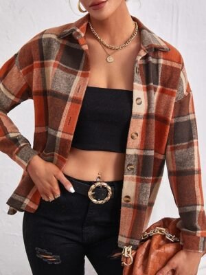 Casual Regular Plaid Turndown Long Sleeve Jacket - Image 3