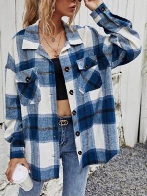 Casual Regular Plaid Turndown Long Sleeve Shirt Jacket - Image 3
