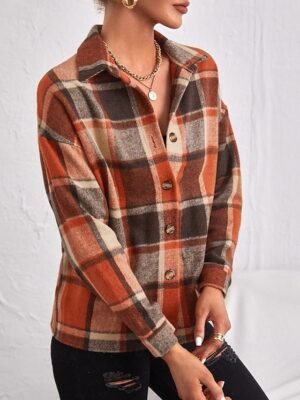 Casual Regular Plaid Turndown Long Sleeve Jacket - Image 4