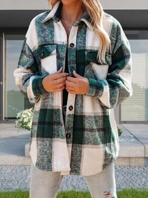 Casual Regular Plaid Turndown Long Sleeve Shirt Jacket - Image 4