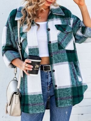 Casual Regular Plaid Turndown Long Sleeve Shirt Jacket - Image 5