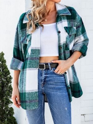 Casual Regular Plaid Turndown Long Sleeve Shirt Jacket - Image 6