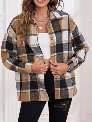 Casual Regular Plaid Turndown Long Sleeve Jacket - Image 6