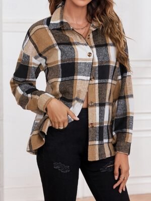 Casual Regular Plaid Turndown Long Sleeve Jacket - Image 8
