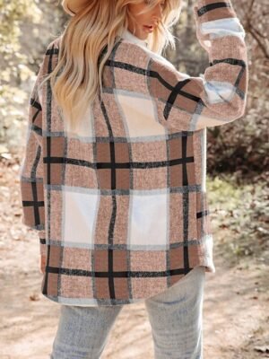 Casual Regular Plaid Turndown Long Sleeve Shirt Jacket - Image 8