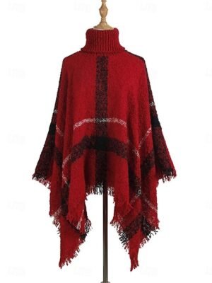 Casual Regular Plaid Turtleneck Long Sleeve Knit Shrug - Image 10