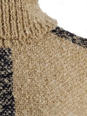 Casual Regular Plaid Turtleneck Long Sleeve Knit Shrug - Image 5