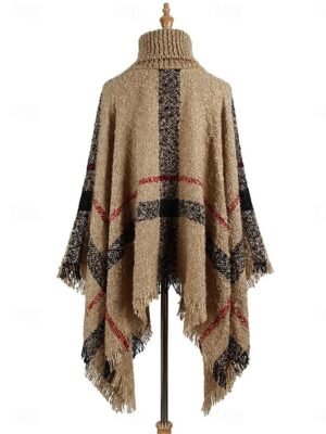 Casual Regular Plaid Turtleneck Long Sleeve Knit Shrug - Image 7