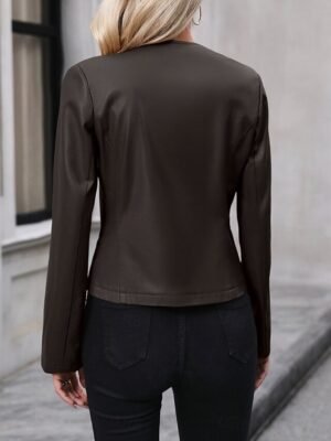 Casual Regular Plain Crewneck Long Sleeve Short Jacket - Image 2