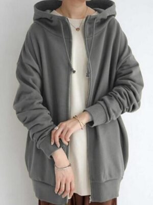 Casual Regular Plain Hooded Long Sleeve Long Jacket - Image 1
