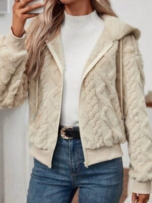 Casual Regular Plain Hooded Long Sleeve Teddy Coat - Image 1