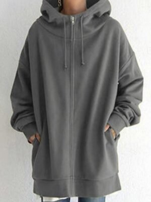 Casual Regular Plain Hooded Long Sleeve Long Jacket - Image 2