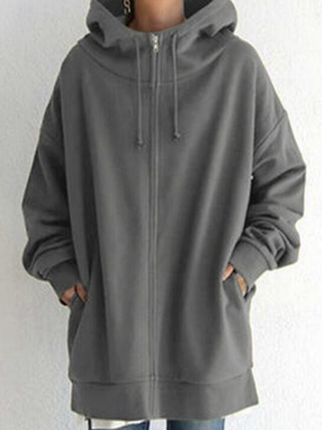 Casual Regular Plain Hooded Long Sleeve Long Jacket - Image 2