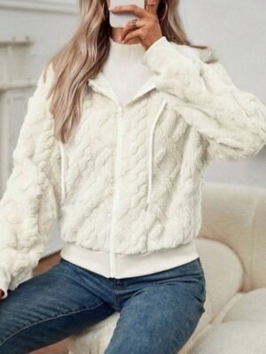 Casual Regular Plain Hooded Long Sleeve Teddy Coat - Image 2