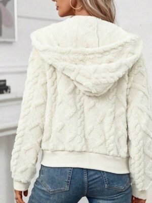 Casual Regular Plain Hooded Long Sleeve Teddy Coat - Image 3