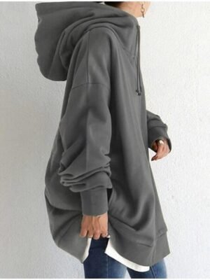Casual Regular Plain Hooded Long Sleeve Long Jacket - Image 3