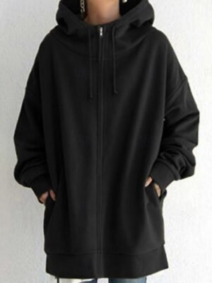 Casual Regular Plain Hooded Long Sleeve Long Jacket - Image 4