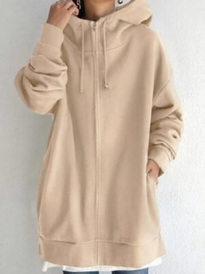 Casual Regular Plain Hooded Long Sleeve Long Jacket - Image 5