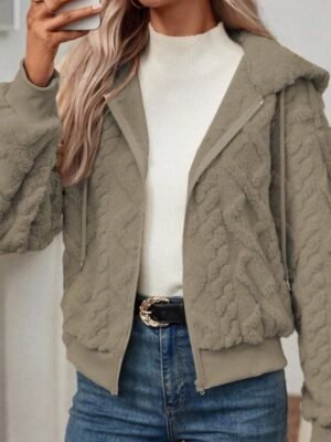 Casual Regular Plain Hooded Long Sleeve Teddy Coat - Image 6
