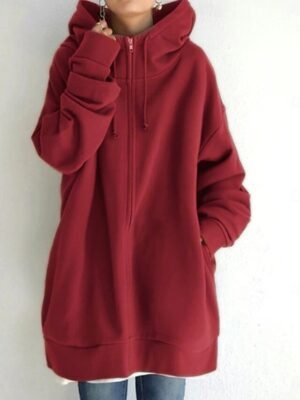 Casual Regular Plain Hooded Long Sleeve Long Jacket - Image 6