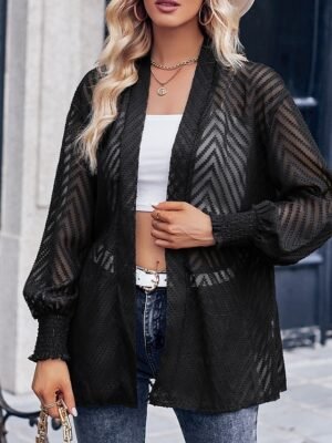 Casual Regular Plain Open Long Sleeve Oversized Coat - Image 7