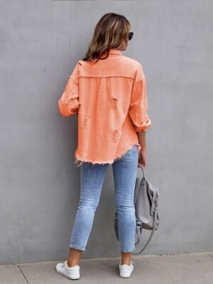 Casual Regular Plain Shirt Collar Long Sleeve Shacket - Image 19
