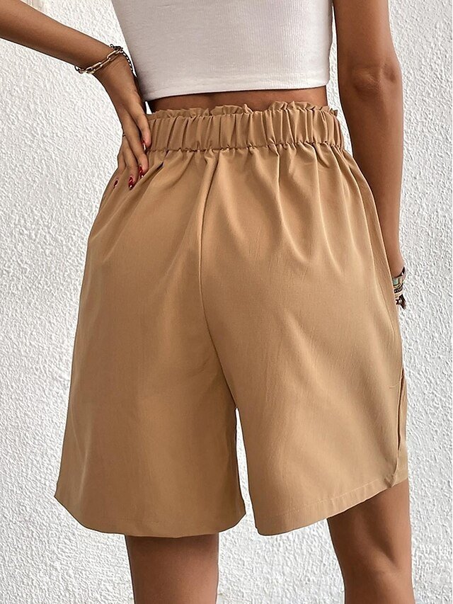 Casual Regular Plain Side Pockets Inelastic Shorts - Image 2