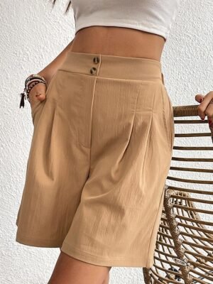 Casual Regular Plain Side Pockets Inelastic Shorts - Image 3
