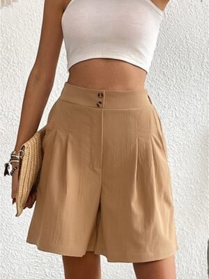Casual Regular Plain Side Pockets Inelastic Shorts - Image 5