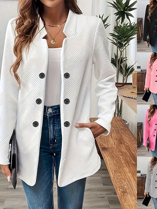 Casual Regular Plain Stand Collar Long Sleeve Blazer - Image 1
