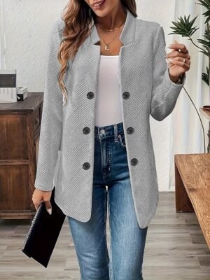 Casual Regular Plain Stand Collar Long Sleeve Blazer - Image 10