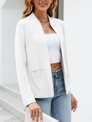 Casual Regular Plain Stand Collar Long Sleeve Blazer - Image 10