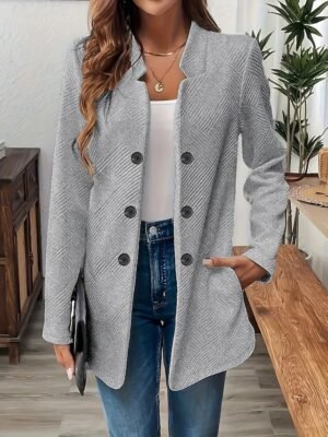 Casual Regular Plain Stand Collar Long Sleeve Blazer - Image 14