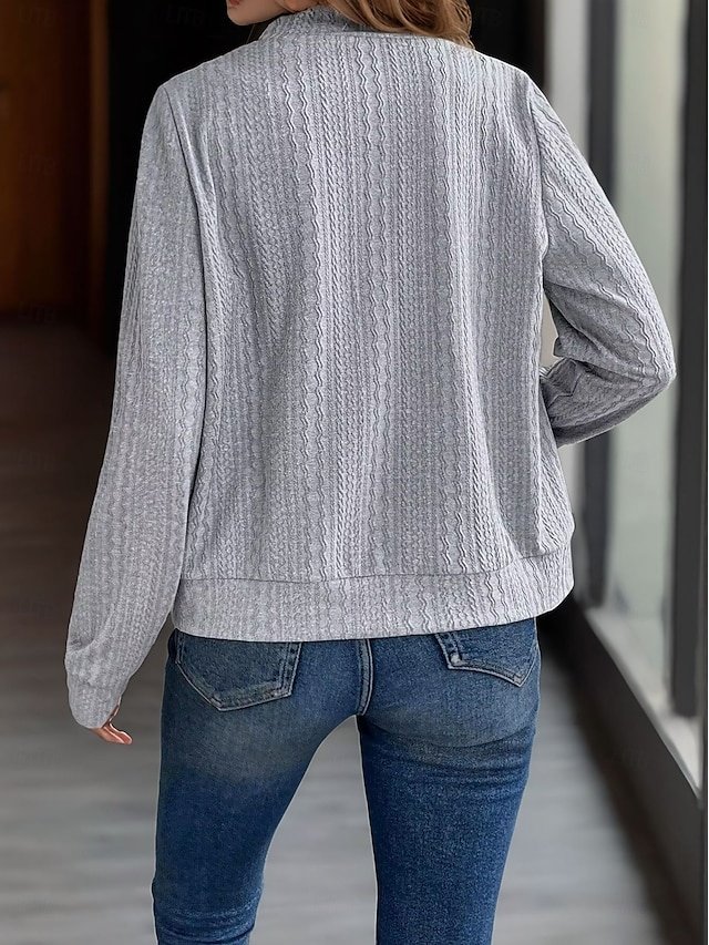 Casual Regular Plain Stand Collar Long Sleeve Jacket - Image 2