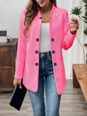 Casual Regular Plain Stand Collar Long Sleeve Blazer - Image 22