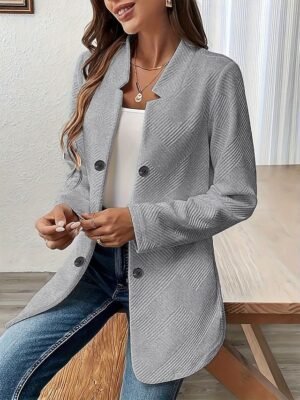 Casual Regular Plain Stand Collar Long Sleeve Blazer - Image 25