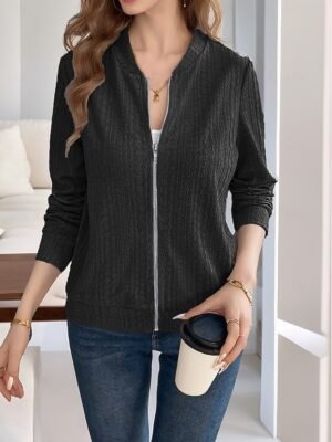 Casual Regular Plain Stand Collar Long Sleeve Jacket - Image 3