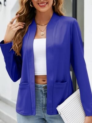 Casual Regular Plain Stand Collar Long Sleeve Blazer - Image 3