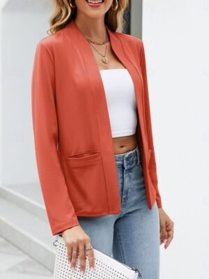 Casual Regular Plain Stand Collar Long Sleeve Blazer - Image 4