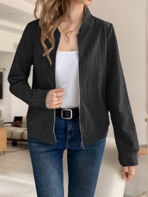 Casual Regular Plain Stand Collar Long Sleeve Jacket - Image 5