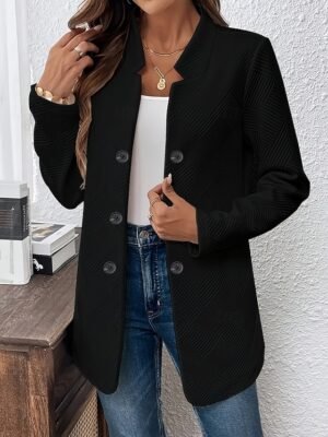 Casual Regular Plain Stand Collar Long Sleeve Blazer - Image 6