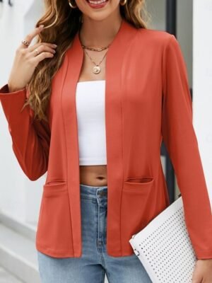 Casual Regular Plain Stand Collar Long Sleeve Blazer - Image 6