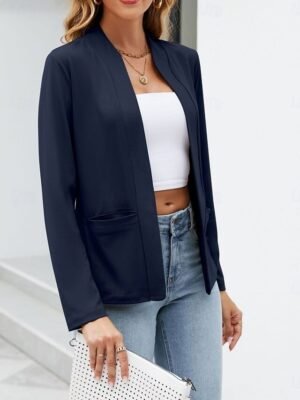 Casual Regular Plain Stand Collar Long Sleeve Blazer - Image 7