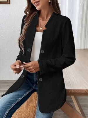 Casual Regular Plain Stand Collar Long Sleeve Blazer - Image 8