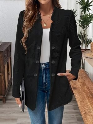 Casual Regular Plain Stand Collar Long Sleeve Blazer - Image 9