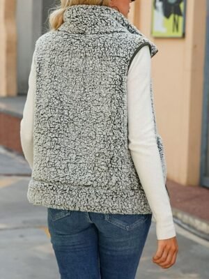 Casual Regular Plain Stand Collar Sleeveless Fleece Vest - Image 2